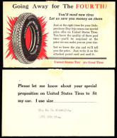 ETATS UNIS(1927) Pneu. Entier Publicitaire Bicolore à 1 Cent Avec Réponse Payée Détachée à 1 Cent. "United States Tires. - 1901-20