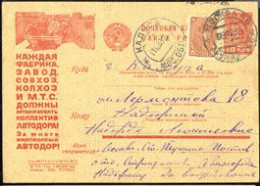 RUSSIA(1933) Auto. Postal Card With Illustrated Advertising "Every Factory, Mill, State Farm And Collective Are Proper O - ...-1949