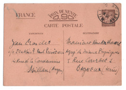 ENTIER POSTAL. IRIS BRUN SANS VALEUR. OBLITERATION MILLAU (12) Pour BAGNEUX (92) - 1939-44 Iris