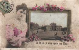 Souvenir - De St Saint Lo Je Vous Envoie Ces Fleurs, Le Tribunal Dans Le Cadre - Carte E.A. Colorisée De 1906 - Greetings From...