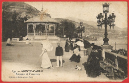 Monaco : Les Terrasses Et Le Kiosque - CPA écrite - Un Angle Abîmé - Las Terrazas