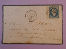 DF0 FRANCE  LETTRE  DEVANT   1852 LE VIGAN A MONTPELLIER  + N° 14 BORD DE FEUILLE + AFF. INTERESSANT++++ - 1849-1876: Période Classique