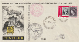 Luxembourg Premier Vol Par Hélicoptère Luxembourg - Strasbourg 1952 - Lettres & Documents