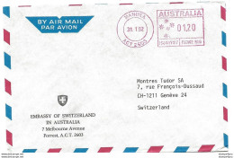 212 - 58 - Enveloppe Envoyée Par L'ambassade Suisse à Melbourne 1992 - Covers & Documents