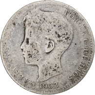 Monnaie, Espagne, Alfonso XIII, Peseta, 1902, Madrid, B, Argent, KM:706 - Primeras Acuñaciones