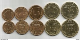 Yugoslavia  1992. Set Of 5 Coins  1 - 2 - 5 - 10  And 50 Dinara KM#149/53 - Yougoslavie