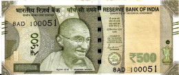 INDIA 2019 Rs. 500.00 Rupees Note FANCY NUMBER 8AD "100051" Number One Lack Fifty One USED As Per Scan - Inde