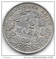 *empire 1/2 Mark  1907 J  Km 17    Xf+ !!!! Catalog Val. 115,00$ - 1/2 Mark