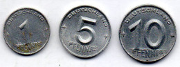 GERMAN DEMOCRATIC REPUBLIC, Set Of Three Coins 1, 5, 10 Pfennig, Aluminum, Year 1952, KM # 5, 6, 7 - Altri & Non Classificati