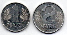 GERMAN DEMOCRATIC REPUBLIC, Set Of Two Coins 1, 2 Mark, Aluminum, Year 1977, KM # 35.2, 48 - Otros & Sin Clasificación