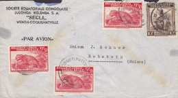 Belgian Congo Par Avion 'SECLI' COQUILHATVILLE 1946 Cover Brief Lettre REBSTEIN Suisse Schweiz 3x Leopard & Akari - Covers & Documents