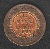 British India 1901 1/2 Pice Clash Die Coin VF+ Condition Rare - Other - Asia