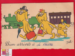 Bien Arrivés à LA VALETTE DU VAR Lire Dos Carte Illustrateur Del Famille Chiens Train - La Valette Du Var