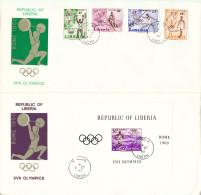 Liberia FDC 6-9-1960 Olympic Rome 1960 Complete Set Of 4 + Souvenir Sheet On 2 Covers With Cachet - Liberia