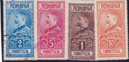# 187 REVENUE STAMP, 1 LEU, 2 LEI, 5 LEI, 10 LEI, KING FERDINAND, FOUR STAMPS, ROMANIA - Revenue Stamps
