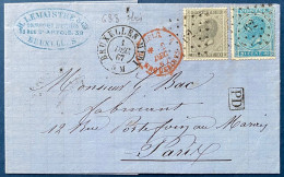 LETTRE 1867 Leopold N°17 & 18 Oblit GC 62 " BRUXELLES " + Càd Entrée Rouge N°633B " BELG / 2 ERQUELINES 2 " Pour PARIS - 1865-1866 Profile Left