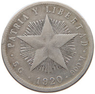 CUBA 20 CENTAVOS 1920 #s082 0153 - Cuba