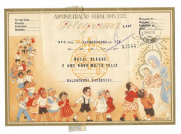 Portugal Entier Télégramme Nöel Enfants Mode 1950 Goa Inde Portugaise Marconi Telegram Christmas Children  Fashion - Lettres & Documents