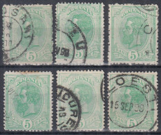 ⁕ Romania 1898 Rumänien ⁕ Prince Karl I / King Carol I. 5 Bani Mi.113 ⁕ 6v Used / Shades / Errors - Oblitérés