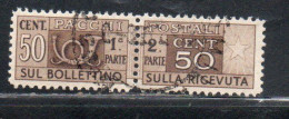 ITALIA REPUBBLICA ITALY REPUBLIC 1946 1951 PACCHI POSTALI PARCEL POST RUOTA WHEEL 1947 CENT. 50c USATO USED OBLITERE' - Paketmarken