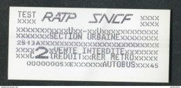 Ticket 2e Classe "Billet De Test  Train / Métro / Bus / Tramway / RER - RATP / SNCF - Ile-de-France - Andere & Zonder Classificatie
