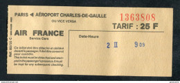 Ticket De Bus "Paris -> Aéroport De Roissy Charles-de-Gaulle - 25F - Air France - Service Cars" - Europe