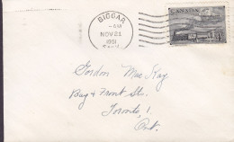 Canada BIGGAR Sask. 1951 'Petite' Cover Brief Lettre TORONTO Ont. - Lettres & Documents