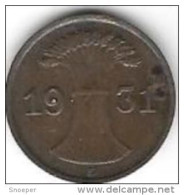 Germany  Weimar 1  Pfennig 1931 E  Km 37    Xf - 1 Rentenpfennig & 1 Reichspfennig