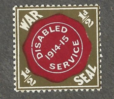 Cachet De Fermeture -  Allemagne -  War  Seal  - Disabled  1914 -15  Service - Erinnophilie