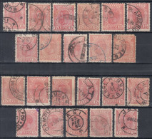 ⁕ Romania 1893 - 1898 Rumänien ⁕ Prince Karl I / King Carol I. 15 Bani Mi.104 X, Y ⁕ 22v Used / Shades / Errors - Used Stamps
