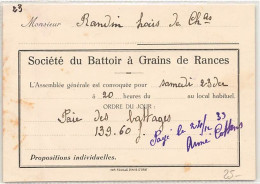 Société Du Battoir à Grain De Rances Valeyres Près Yverdon - Cartes De Membre