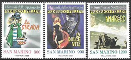 SAN MARINO - 1988 - CINEMA FELLINI - SERIE 3 VALORI - NUOVA MNH** (YVERT 1186\8- MICHEL 1391\30 - SS 1233\5) - Unused Stamps