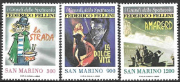 SAN MARINO - 1988 - CINEMA FELLINI - SERIE 3 VALORI - NUOVA MNH** (YVERT 1186\8- MICHEL 1391\30 - SS 1233\5) - Neufs