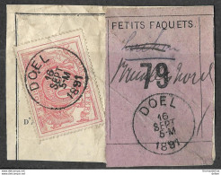 A0.39:DOEL :N°11: Poststempel: 16 SEPT 5-M 1891: Type E9 > Bruxelles Nord Fragm. "Lettre De Voiture": N° 79 - Usados