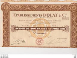 ACTION DE 500 FRANCS AU PORTEUR ETABLISSEMENTS DOLAT ET CIE......... PELLETERIE - Textiles
