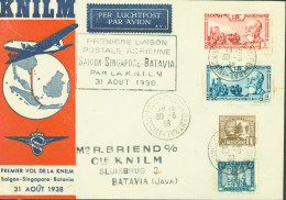 Indochine Enveloppe + Cachet 1ère Liaison Postale Aérienne 1er Vol De La KNILM Saigon Singapore Batavia 31 8 1938 - Aéreo