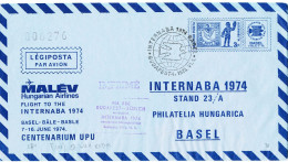 Hungary Air Mail Cover Internaba Basel 1974 UPU Centenary Flown With Malev Budapest - Zürich 1-6-1974 - Storia Postale