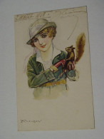 CARTE POSTALE ILLUSTRATEUR MAUZAN-FEMME AVEC ECUREUIL - Mauzan, L.A.