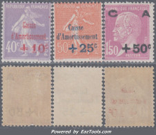 2ème Série Caisse D'Amortissement Neuve ** Sans Charnière TB (Y&T N° 249 à 251, Cote 235€) - 1927-31 Caisse D'Amortissement