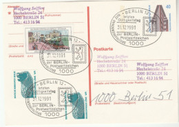 Wast Berlin Multi EVENT Pmk POSTAL STATIONERY BEAR Card Germany 1991 Cover - Lettres & Documents