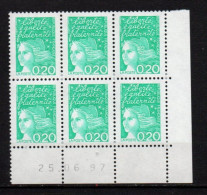 Coin Daté YT 3087** - 6 Timbres - Marianne De Luquet 20 C émeraude - Daté Du 25-06-97 - 1990-1999