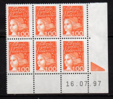 Coin Daté YT 3089** - 6 Timbres -Marianne De Luquet 1 F Orange - Daté Du 16-07-97 - 1990-1999