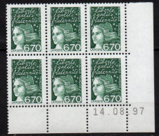 Coin Daté YT 3098** - 6 Timbres -Marianne De Luquet 6,70 F Vert Foncé- Daté Du 14-08-97 - 1990-1999