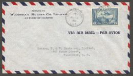 1939 Woodstock Rubber Co Corner Card Cover 6c Airmail #C6 CDS Woodstock Ontario - Postal History