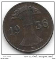 Germany  Weimar 1  Pfennig 1936  D  Km 37    Xf - 1 Renten- & 1 Reichspfennig