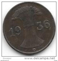 Germany  Weimar 1  Pfennig 1936  D  Km 37    Xf - 1 Rentenpfennig & 1 Reichspfennig