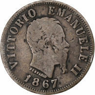 Monnaie, Italie, Vittorio Emanuele II, 50 Centesimi, 1867, Naples, TB, Argent - 1861-1878 : Victor Emmanuel II.