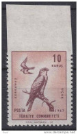 Timbre De Turquie Avec Variété, Piquage Horizontal Absent : Rapace - Eagles & Birds Of Prey