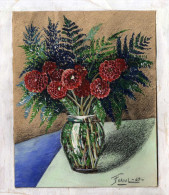 VASE DE FLEURS   PEINTURE REALISEE SUR  PAPIER A DESSIN  1949 -   SIGNEE FRAOUL ORIGINAL - Watercolours