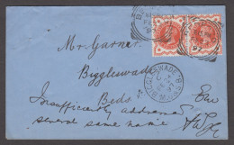 1897 Envelope From Bedford To Bigglesworth (Bedfordshire) With 1887 1/2 Vermilion Jubilee Pair Tied By Bedford Datstamp - Covers & Documents